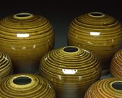 Amber celadon vases